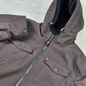 Levis Jacket Mens Large Black Hooded Sherpa Lined Softshell Parka Insulated